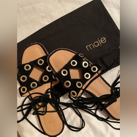 Maje black suede tie up sandals. Can wear just as slides too! :) - Picture 4 of 12